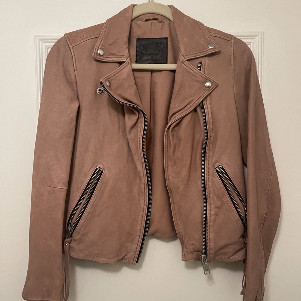AllSaints Distressed Dalby Leather Mauve Jacket